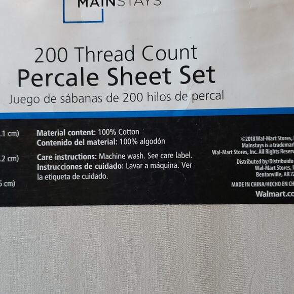 Mainstays Percale King sheet set 200 thread count new no pillow cases light gray - Picture 7 of 7